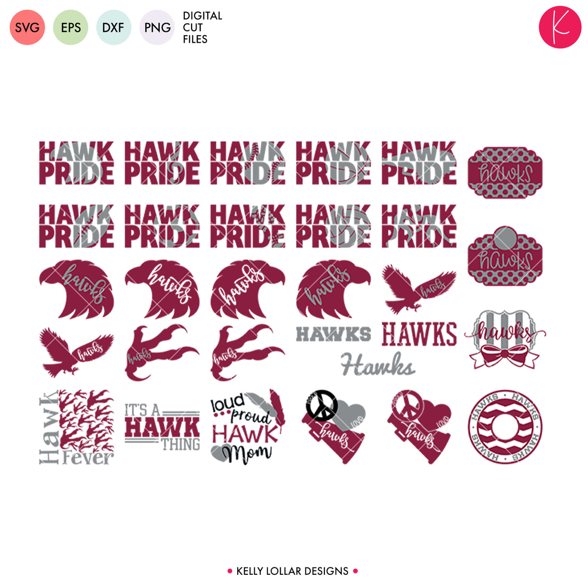 Hawks Mascot Bundle | SVG DXF EPS PNG Cut Files