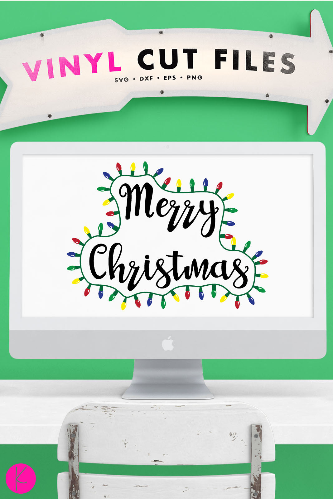 Merry Christmas with Lights | SVG DXF EPS PNG Cut Files