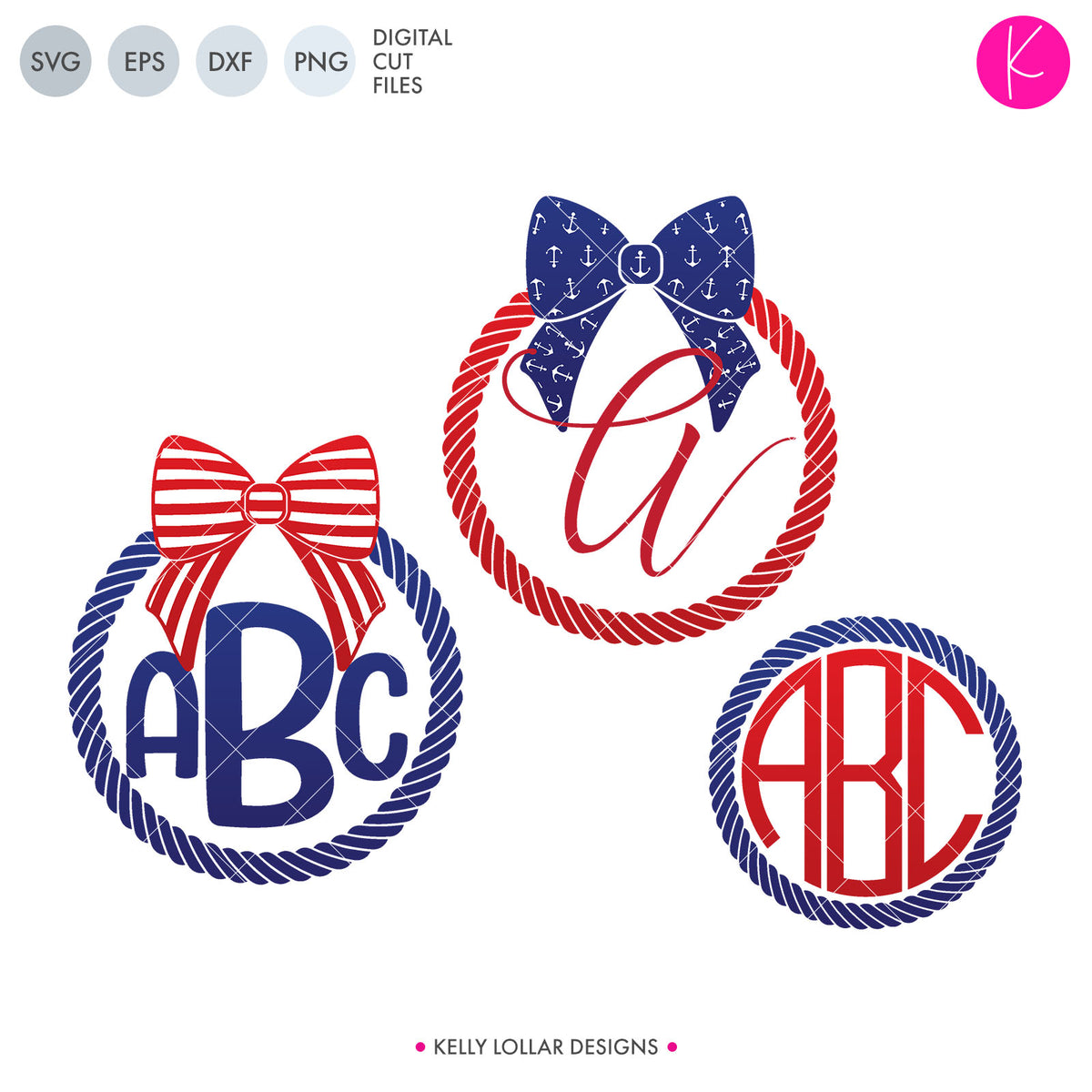 Nautical Bow Monogram Pack | SVG DXF EPS PNG Cut Files