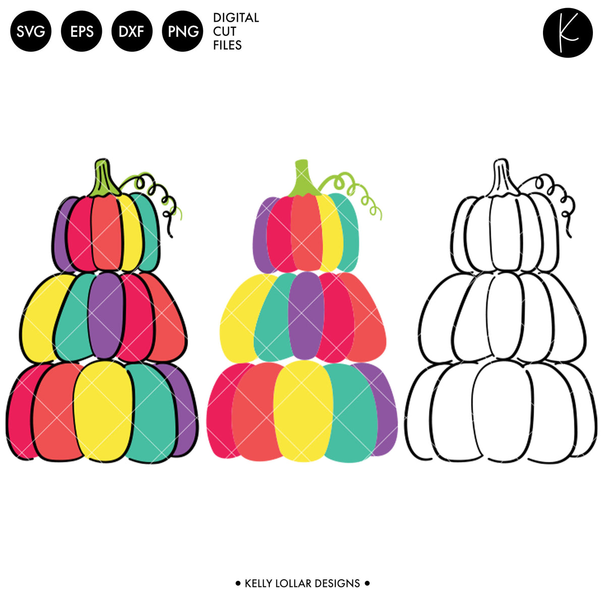 Rainbow Stacked Pumpkins  | SVG DXF EPS PNG Cut Files