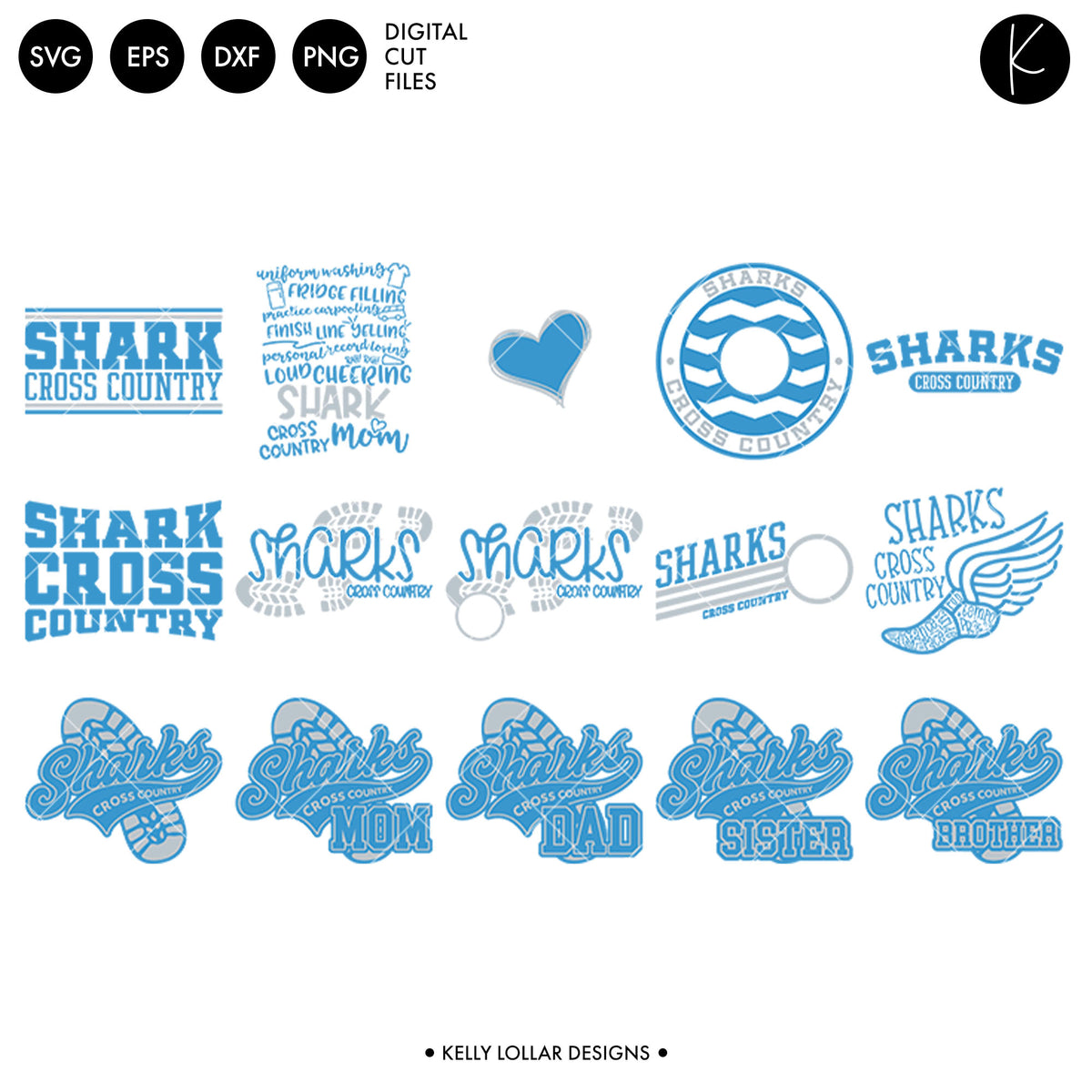 Sharks Cross Country Bundle | SVG DXF EPS PNG Cut Files