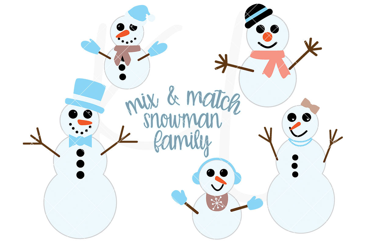 Snowman Family svg pack - Mix and Match Family Set of Snowman Pieces with Adult, Child and Baby Sized Snowmen for Christmas Projects | SVG DXF PNG Cut Files