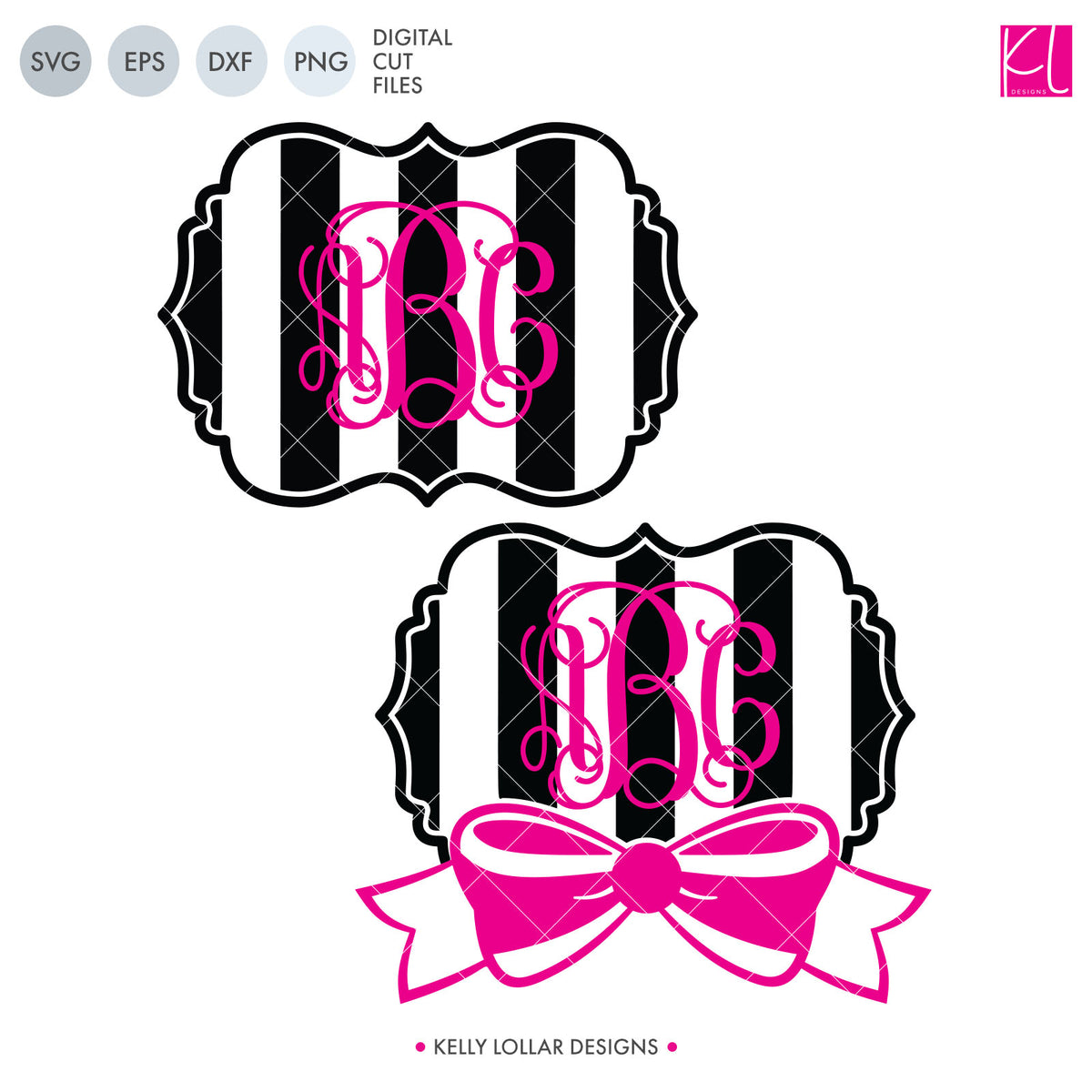 Striped Monogram with Bow | SVG DXF EPS PNG Cut Files
