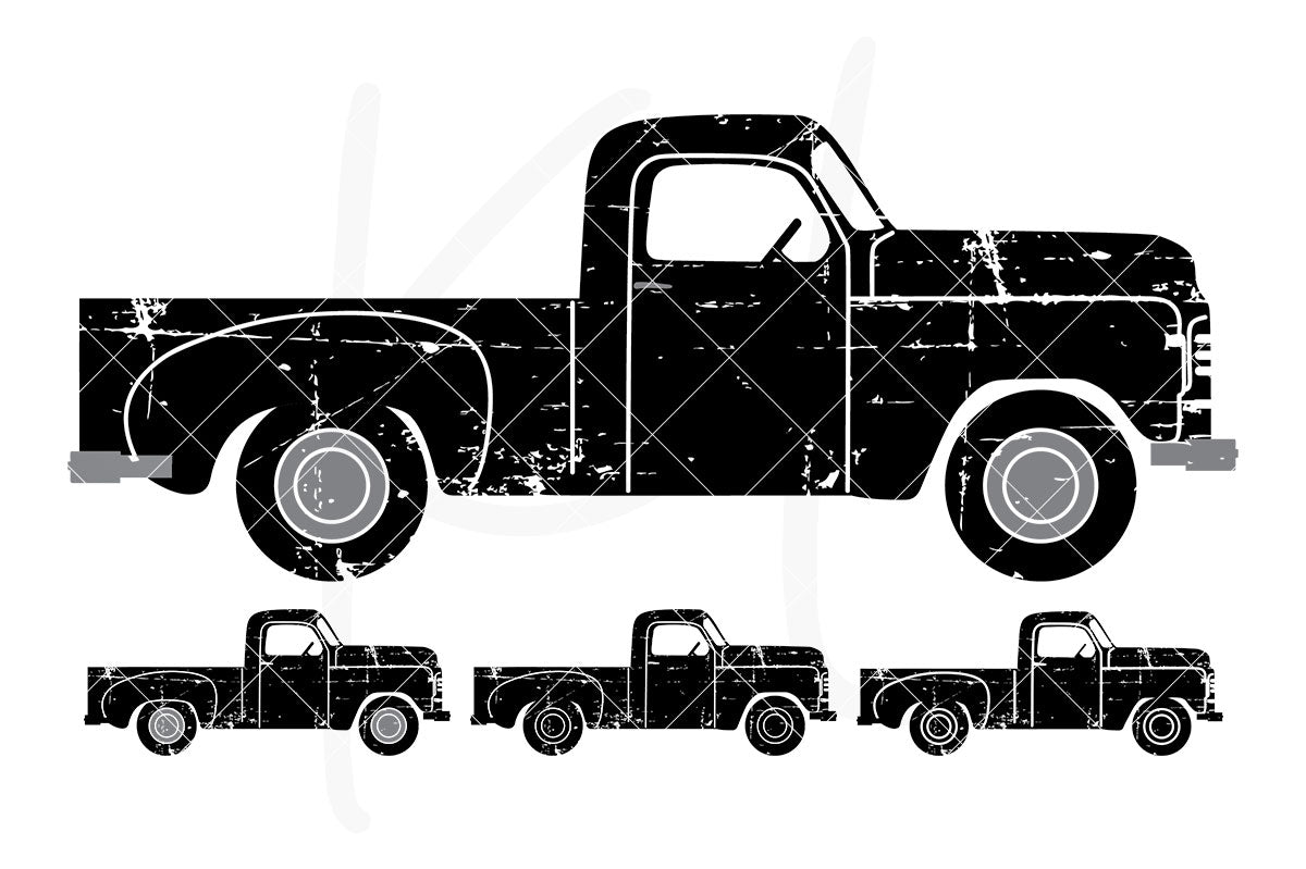 Distressed Side View Vintage Truck svg pack includes 4 versions from multi-color to stencil