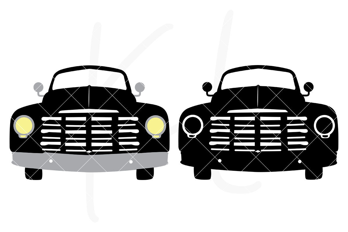 Solid Front View Vintage Truck svg pack includes 2 versions - multi-color or single color