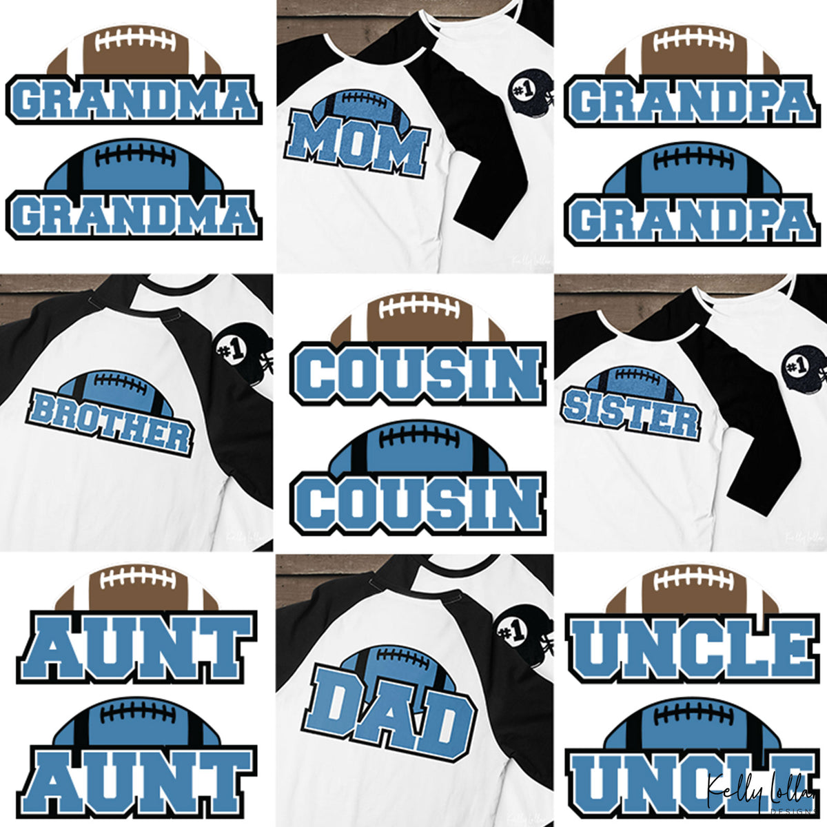 Family Football Bundle | Family Member Names with Matching Football Helmet Monogram Frame | SVG DXF PNG Cut Files