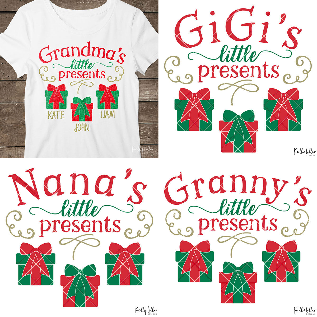 Little Presents Bundle | Christmas Shirt Design for Grandma, Nana, Granny and GiGi with Gift Boxes for Children&#39;s Names | SVG DXF PNG Cut Files