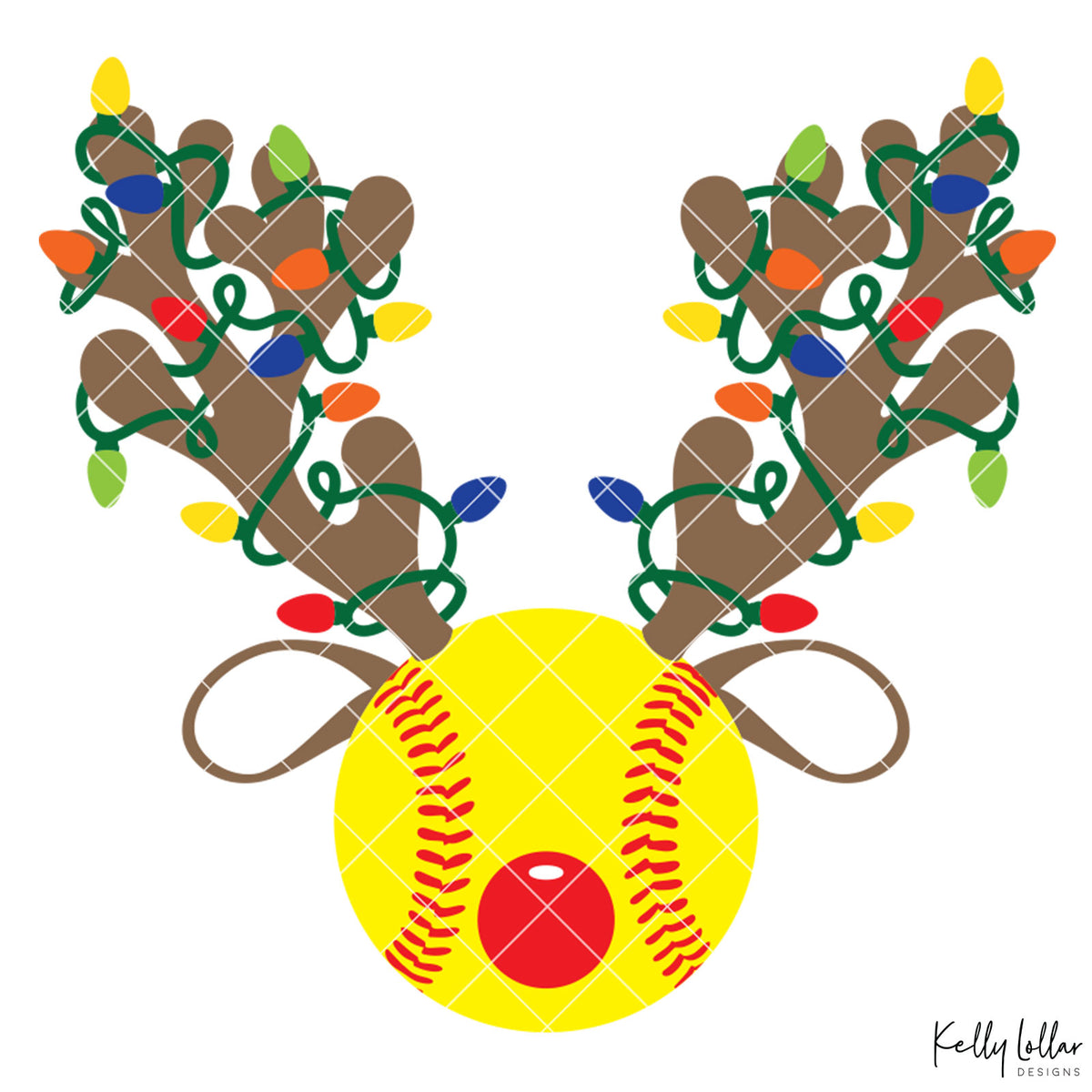 Reindeer Softball | Christmas Light Wrapped Reindeer Antlers and Ears on a Baseball or Softball for Holiday Shirts and Decor | SVG DXF PNG Cut Files