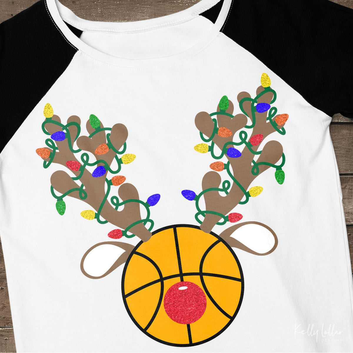 Reindeer Basketball | Christmas Light Wrapped Reindeer Antlers and Ears on a Basketball for Holiday Shirts and Decor | SVG DXF PNG Cut Files
