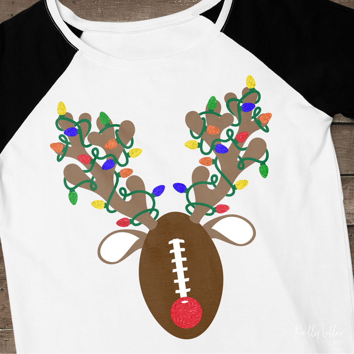 Christmas Light Wrapped Reindeer Antlers and Ears on a Football for Holiday Shirts and Decor | SVG DXF PNG Cut Files