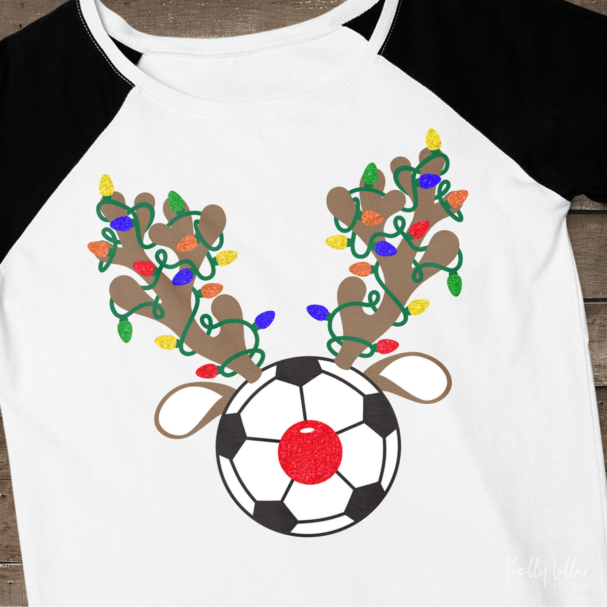 Christmas Light Wrapped Reindeer Antlers and Ears on a Soccer Ball for Holiday Shirts and Decor | SVG DXF PNG Cut Files